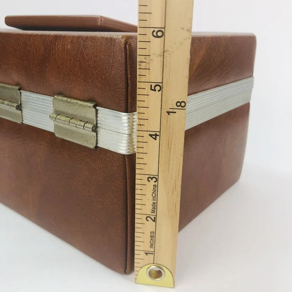 VTG Brown Faux Leather Travel Case Cosmetic Makeup Camera Carrier MCM 1960s